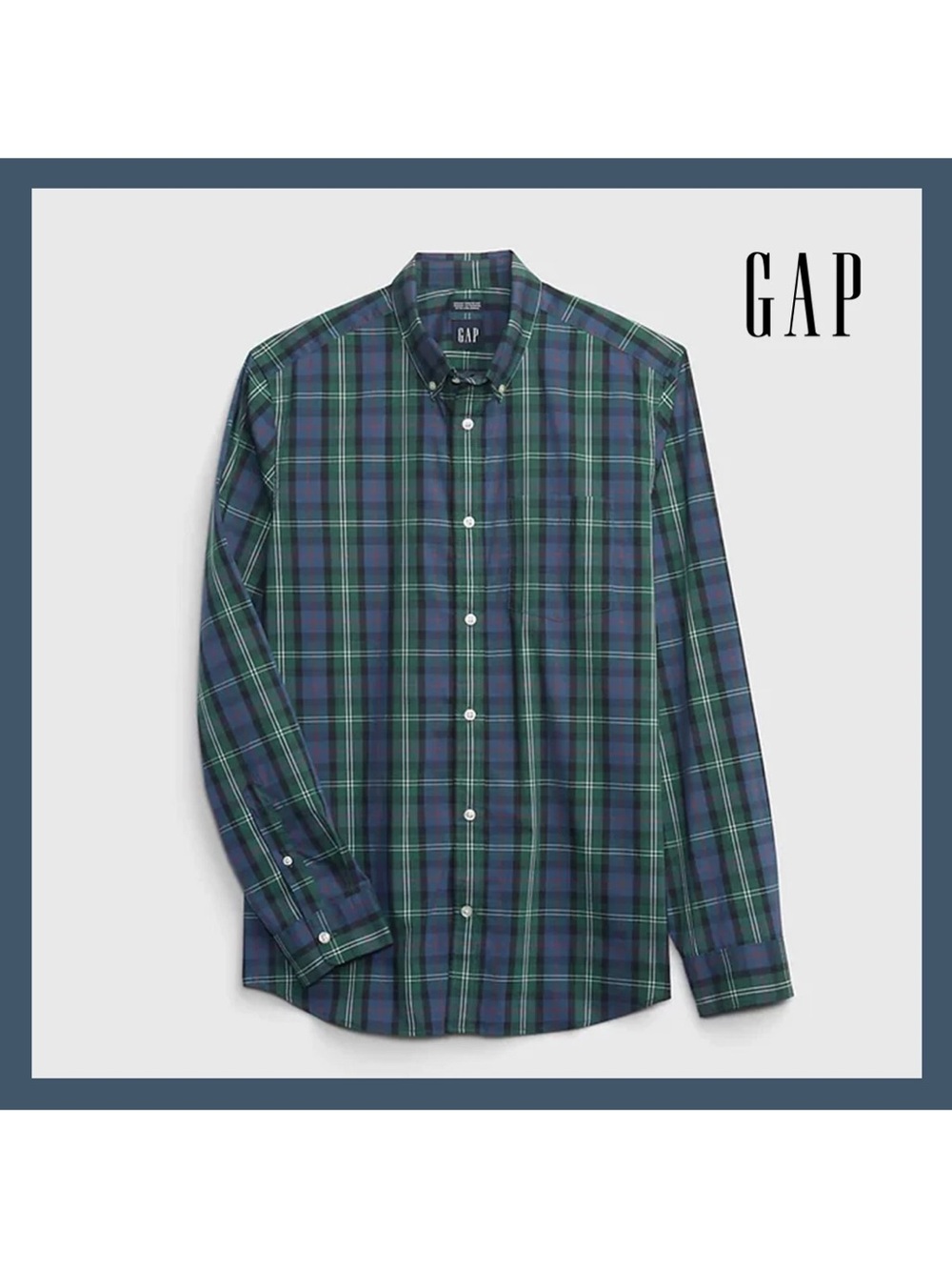 GAP New Sz M Tall Slim Fit All-Day Poplin Stretch Long Sleeve Shirt Tartan Plaid